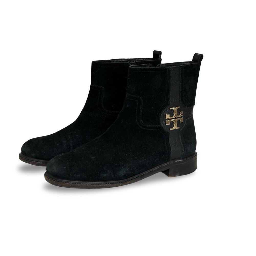 Tory Burch Alaina Black Suede Ankle Boots Womens Size 9.5 Side Zip Closuren - Picture 3 of 8